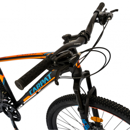 Bicicleta MTB-HT Carpat, Shimano Tourney TY-300, 21 Viteze, Cadru Aluminiu, Roti 29 Inch, Frane pe Disc,Carpat CSC29/57C, Negru cu Design Portocaliu [7]