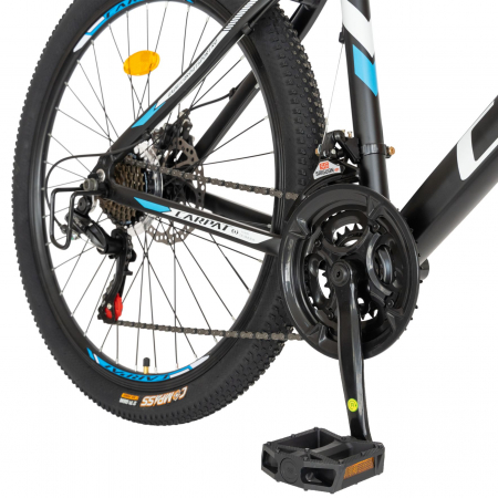 Bicicleta MTB-HT Carpat, Shimano Tourney TZ500D, 21 viteze, Roti 26 Inch, Cadru Aluminiu 6061, Frane pe Disc, Carpat CSC26/58C, Negru cu Design Albastru/Alb [5]