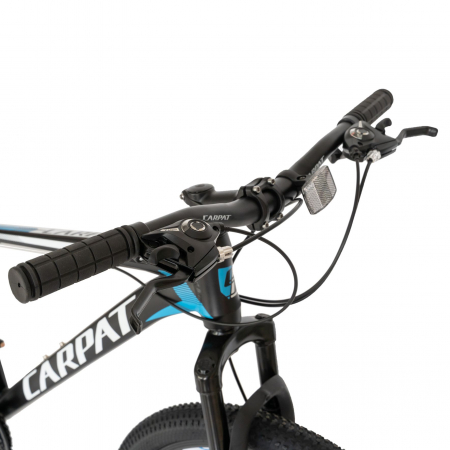 Bicicleta MTB-HT Carpat, Shimano Tourney TZ500D, 21 viteze, Roti 26 Inch, Cadru Aluminiu 6061, Frane pe Disc, Carpat CSC26/58C, Negru cu Design Albastru/Alb [2]