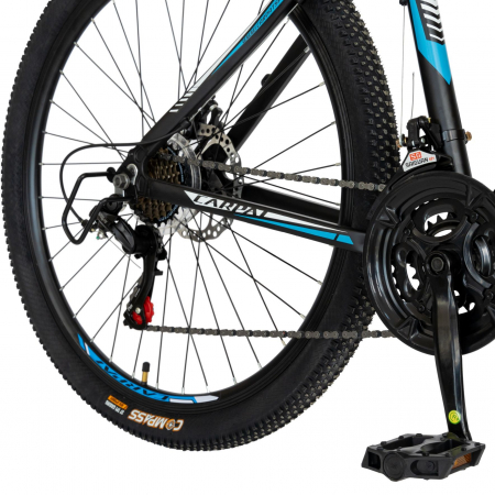 Bicicleta MTB-HT Carpat, Shimano Tourney TZ500D, 21 viteze, Roti 27.5 Inch, Cadru Aluminiu 6061, Frane pe Disc, Carpat CSC27/58C, Negru cu Design Alb/Albastru  [6]