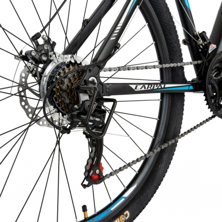 Bicicleta MTB-HT Carpat, Shimano Tourney TZ500D, 21 viteze, Roti 27.5 Inch, Cadru Aluminiu 6061, Frane pe Disc, Carpat CSC27/58C, Negru cu Design Alb/Albastru  [7]