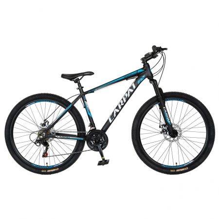 Bicicleta MTB-HT Carpat, Shimano Tourney TZ500D, 21 viteze, Roti 27.5 Inch, Cadru Aluminiu 6061, Frane pe Disc, Carpat CSC27/58C, Negru cu Design Alb/Albastru  [0]