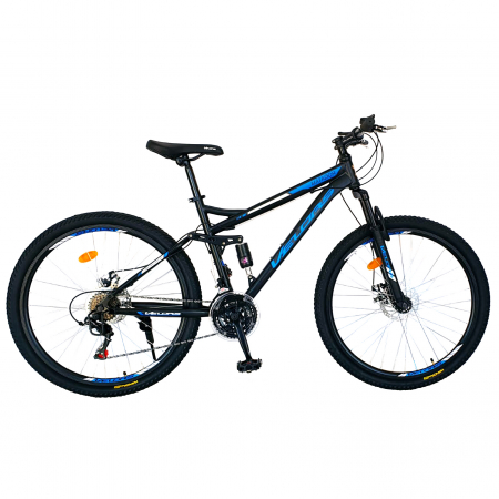 Bicicleta MTB-HT Velors, Shimano Tourney TZ500D, 18 Viteze, Roti 26 Inch, Frane pe Disc,Velors CSV26/60D, Cadru Negru cu Design Albastru [0]