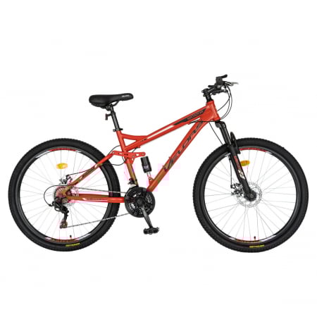 Bicicleta MTB-HT Velors, Shimano Tourney TZ500D, 18 viteze, Roti 27.5 Inch, Frane pe Disc,Velors CSV27/60D, Rosu cu Design Negru [0]