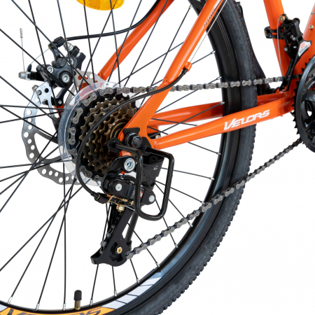 Bicicleta MTB-HT Velros,Saiguan Revoshift18 Viteze, Roti 24 Inch, Frane Disc, Velors Poseidon CSV24/09A, Portocaliu cu Design Alb/Negru [3]