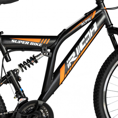Bicicleta munte, dubla suspensie, RICH R2449A, roata 24", frana V-Brake, 18 viteze, negru/portocaliu [6]