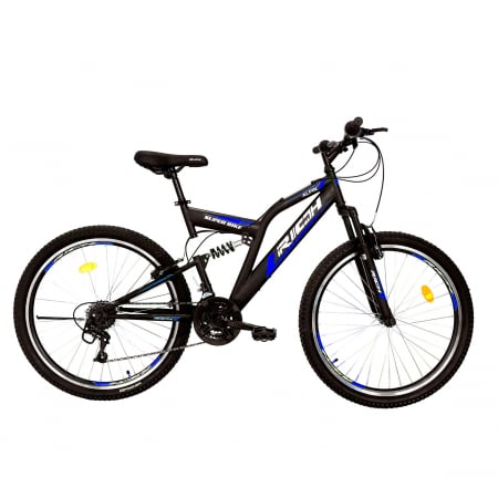 Bicicleta munte, dubla suspensie, RICH R2649A, roata 26", frana V-Brake, 18 viteze, negru / albastru [0]