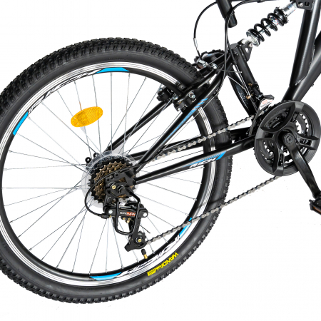 Bicicleta munte, dubla suspensie, RICH R2649A, roata 26", frana V-Brake, 18 viteze, negru / albastru [2]