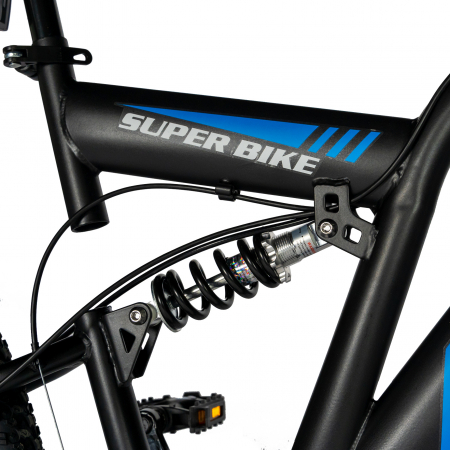 Shinkan drag Barber shop Bicicleta munte, dubla suspensie, RICH R2750D, roata 27.5", frana disc, 18  viteze, negru/albastru