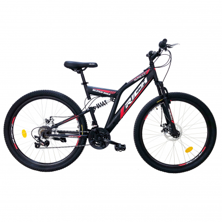 Bicicleta munte, dubla suspensie, RICH R2750D, roata 27.5", frana disc, 18 viteze, negru/rosu [0]