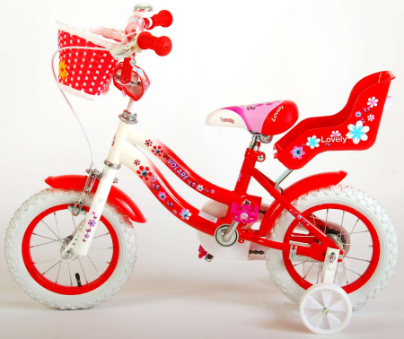 Bicicleta Volare Lovely pentru fete, 12 inch, culoare rosu/alb, frana de mana + contra [12]
