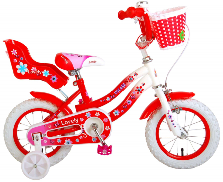 Bicicleta Volare Lovely pentru fete, 12 inch, culoare rosu/alb, frana de mana + contra [0]