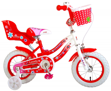 Bicicleta Volare Lovely pentru fete, 12 inch, culoare rosu/alb, frana de mana + contra [1]