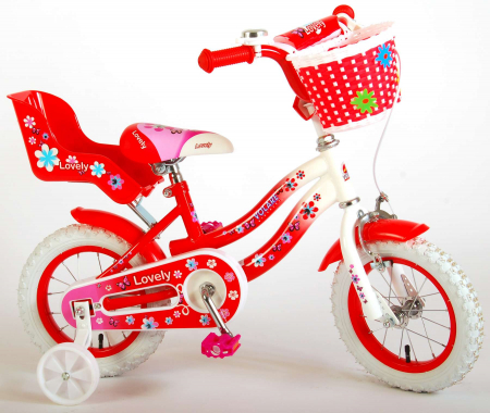 Bicicleta Volare Lovely pentru fete, 12 inch, culoare rosu/alb, frana de mana + contra [2]