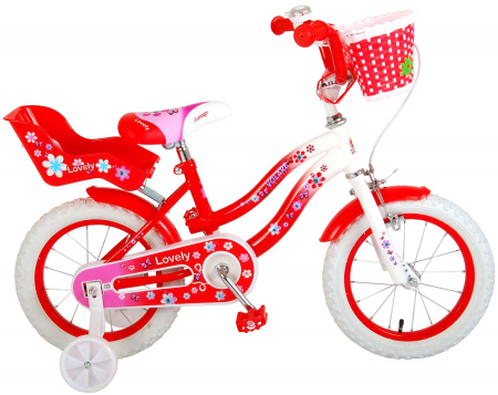 Bicicleta Volare Lovely pentru fete, 14 inch, culoare Rosu/Alb, frana de mana + contra [0]