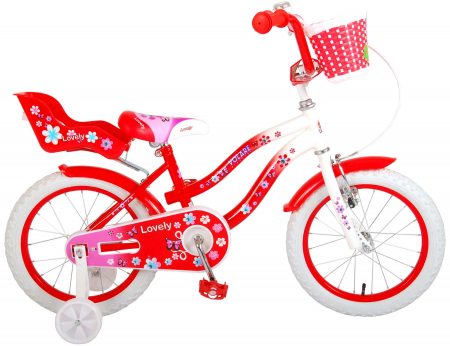 Bicicleta Volare Lovely pentru fete, 16 inch, culoare Rosu/Alb, frana de mana + contra [0]