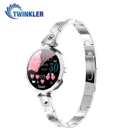Ceas Smartwatch fashion Twinkler TKY-H5 cu functie de monitorizare ritm cardiac, Tensiune arteriala, Calitate somn, Notificari, Pedometru, Distanta parcursa, Incarcare magnetica, Argintiu [0]