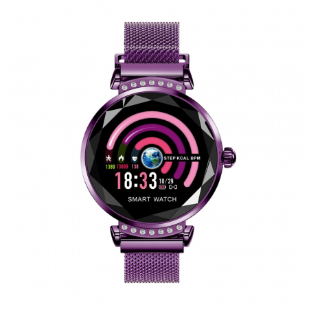 Ceas Smartwatch fitness fashion H2 cu functie de monitorizare ritm cardiac, Notificari, Pedometru, Bluetooth, Metal, Mov [0]