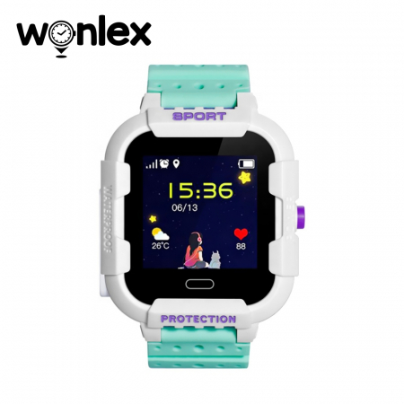 Ceas Smartwatch Pentru Copii Wonlex KT03 cu Functie Telefon, Localizare GPS, Camera, Pedometru, SOS, IP54 ; Alb ; Verde, Cartela SIM Cadou [1]