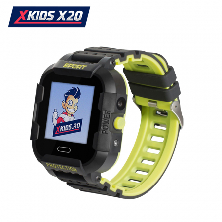 Ceas Smartwatch Pentru Copii Xkids X20 cu Functie Telefon, Localizare GPS, Apel monitorizare, Camera, Pedometru, SOS, IP54, Incarcare magnetica, Negru ; Verde Lamaie, Cartela SIM Cadou, Meniu engleza [0]