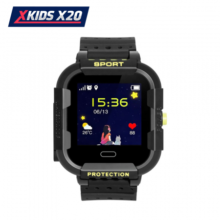 Ceas Smartwatch Pentru Copii Xkids X20 cu Functie Telefon, Localizare GPS, Apel monitorizare, Camera, Pedometru, SOS, IP54, Incarcare magnetica, Negru ; Verde Lamaie, Cartela SIM Cadou, Meniu engleza [1]