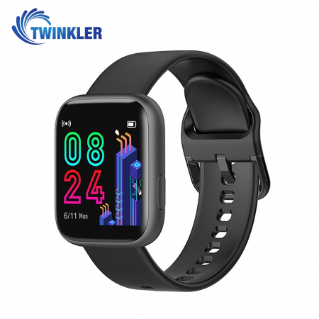 Ceas Smartwatch Twinkler TKY-P4 Silicon cu functie de monitorizare ritm cardiac, Tensiune arteriala, Nivel oxigen, Distanta parcursa, Afisare mesaje, Prognoza meteo, Negru [0]