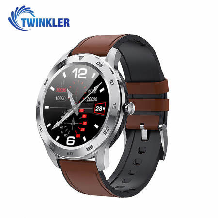 Ceas Smartwatch Twinkler TKY-SW10 cu functie de monitorizare ritm cardiac, Tensiune arteriala, EKG, Istoric apeluri, Agenda, Apelare prin Bluetooth, Argintiu ; Maro [0]