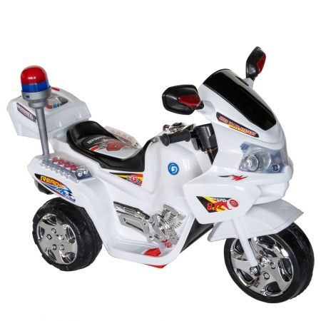 Motocicleta electrica Rich Baby copii cu baterie, muzica si girofar, culoare alb [0]