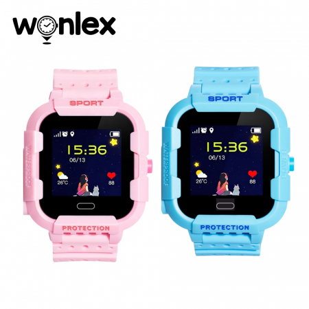 Pachet Promotional 2 Smartwatch-uri Pentru Copii Wonlex KT03 cu Functie Telefon, Localizare GPS, Camera, Pedometru, SOS, IP54 ; Roz + Albastru, Cartela SIM Cadou [1]