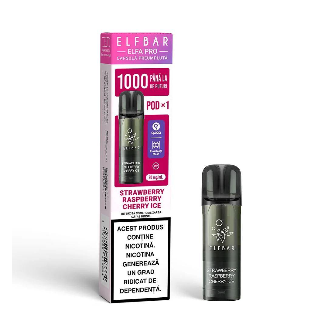 Cartus Elf Bar ELFA PRO V2, 1000 Pufuri, 20mg, Strawberry Raspberry Cherry Ice [1]