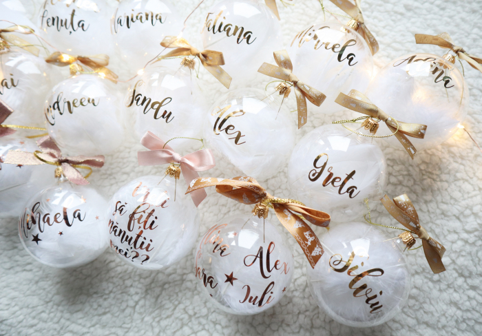 Glob de sticla personalizat cu nume - pene albe [2]