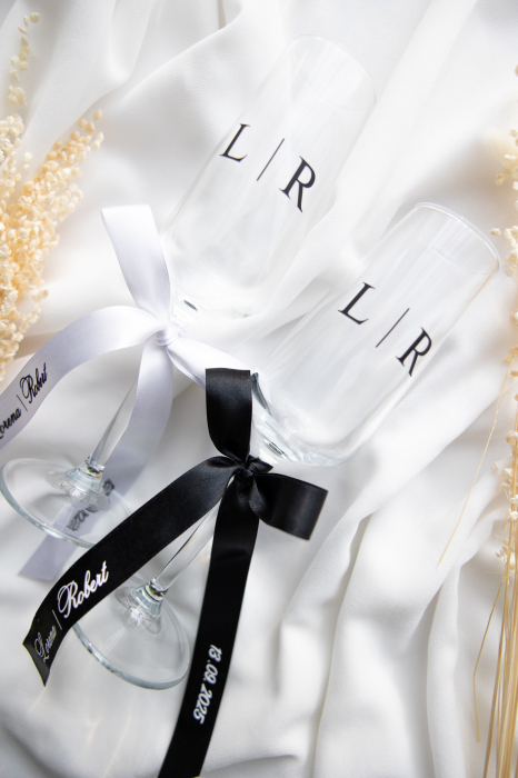 Set de 2 pahare miri cu initiale si panglica personalizata [4]