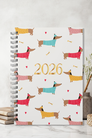 CADOURI - Agenda bullet journal pentru afaceri cu folio auriu- programari, notite sau comenzi - sausage dog