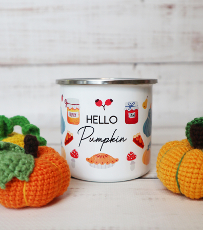 Căni de toamna - Cana emailata Hello Pumpkin