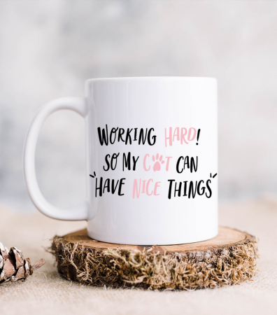 Căni ceramică - Cana Working hard for my cat - Pink