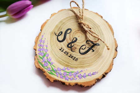 Suport verighete felie de lemn Lavender Touch [2]