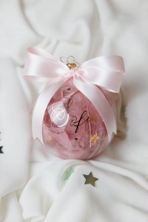 Glob de sticla personalizat cu pene roz pudra si nume [3]