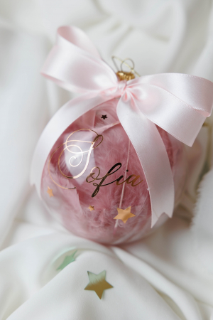 Glob de sticla personalizat cu pene roz pudra si nume [4]