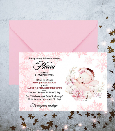 Invitații de botez - Invitatie de botez Fulg de nea