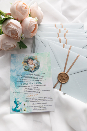 Colecția Safari Joy - Invitatie de botez Baby dino