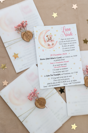 Colecția Nestemate și unicorni - Invitatie de botez Ursulet pe luna