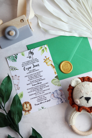 Colecția Safari Joy - Invitatie de botez Jungle animals