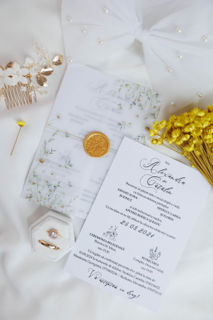 Papetărie nuntă - Invitatie de nunta cu flori de musetel