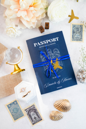 Papetărie nuntă - Invitatie de nunta Pasaport albastru