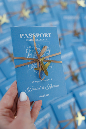 Papetărie nuntă - Invitatie de nunta Pasaport albastru cer