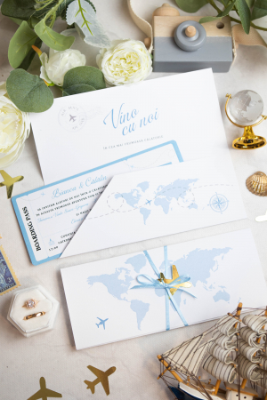 Papetărie nuntă - Invitatie de nunta Tichet de imbarcare bleu