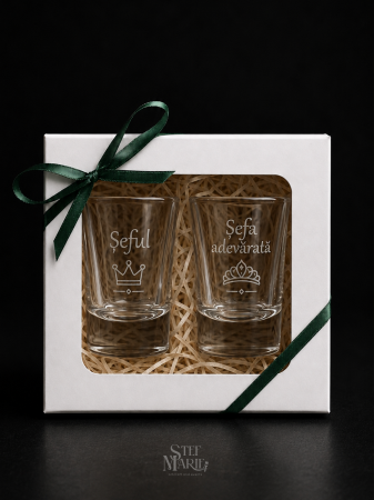 Mărturii nuntă - Set 2 Pahare Shot Gravate - Mărturii Nuntă Personalizate pentru Cupluri