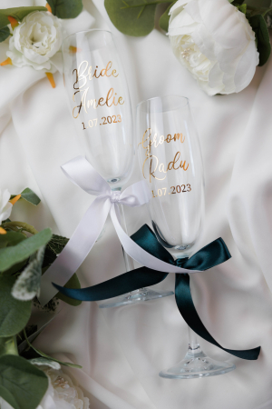 Pahare nuntă - Set de 2 pahare pentru miri Golden foil