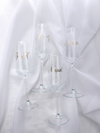 Pahare nuntă - Set de 2 pahare miri personalizate, cu perle