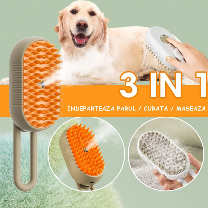 Pachet 1+1 Perie cu Abur pentru Animale de Companie, Indeparteaza Parul, Curatare,Maseaza , Maner Rotativ 360 - Copie [2]